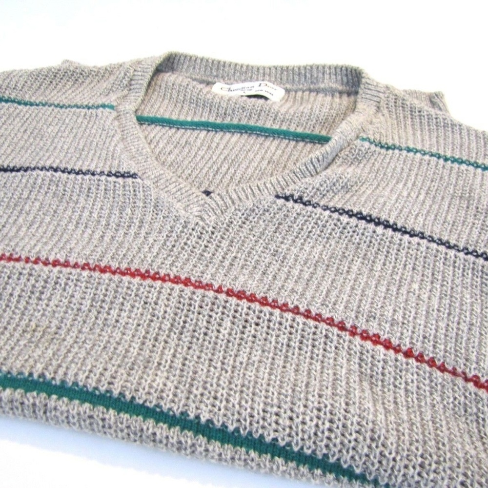 CHRISTIAN DIOR Vtg Cotton Knit Sweater Vest Stripe